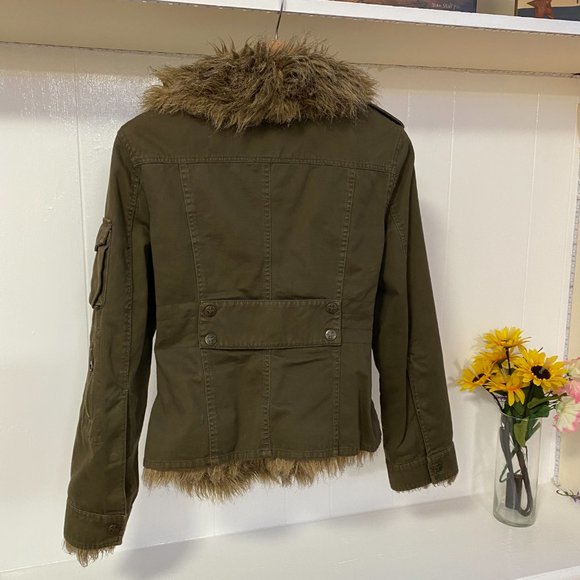 BB Dakota Fur Lined Green button up jacket sz 6 - Picture 8 of 15
